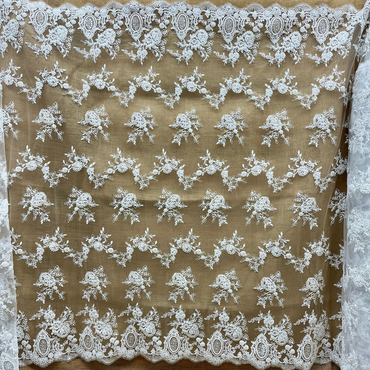 Beaded & Corded Bridal Lace Fabric, 49 in Wide