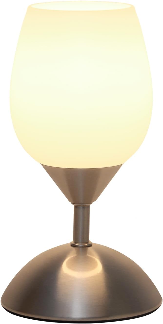 Chic Small Touch Lamp for Nightstands - 3-Way Dimmable Opal Glass Table Lamp with Silver Base - Perfect Ambient Lighting for Small Spaces in Bedroom, Living Room, and Office - E12 LED Bulb Included