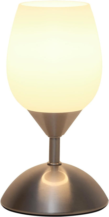 Chic Small Touch Lamp for Nightstands - 3-Way Dimmable Opal Glass Table Lamp with Silver Base - Perfect Ambient Lighting for Small Spaces in Bedroom, Living Room, and Office - E12 LED Bulb Included