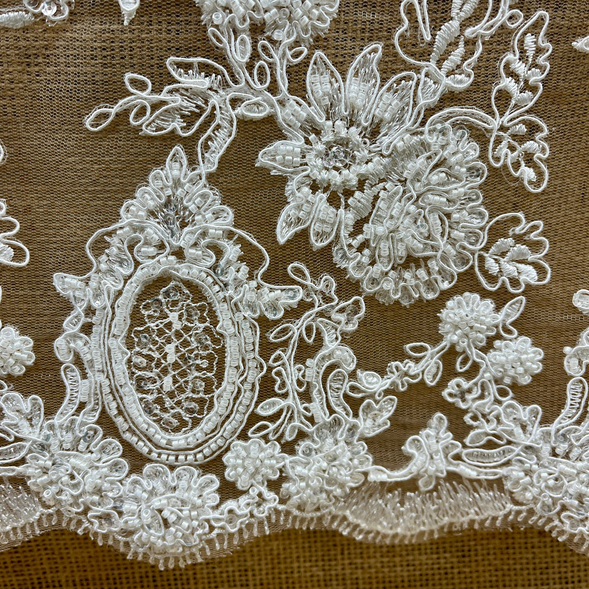Beaded & Corded Bridal Lace Fabric, 49 in Wide