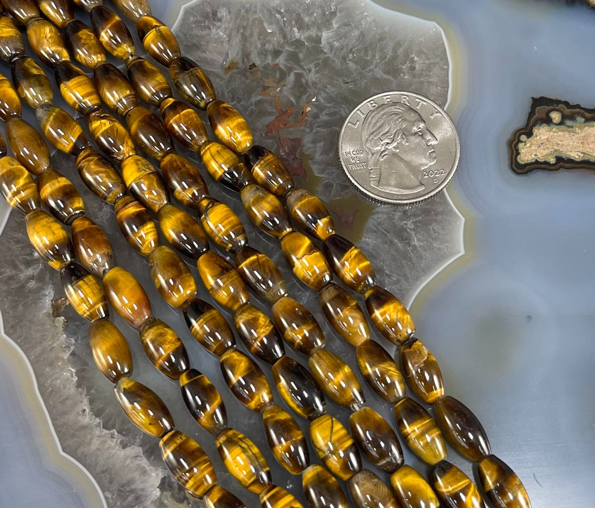 Yellow Tiger Eye Barrel Bead Strand, 6 x 11 mm, 15.5-16 in
