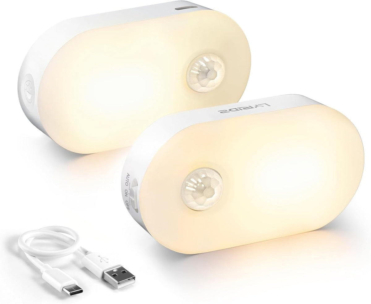 Illuminate Your Space with the Rechargeable Motion Sensor Night Light - Portable Mini Warm White LED Stick-On for Effortless Comfort in Any Room - 2-Pack