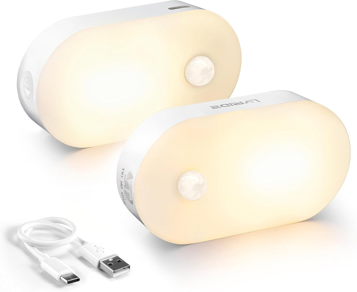 Illuminate Your Space with the Rechargeable Motion Sensor Night Light - Portable Mini Warm White LED Stick-On for Effortless Comfort in Any Room - 2-Pack