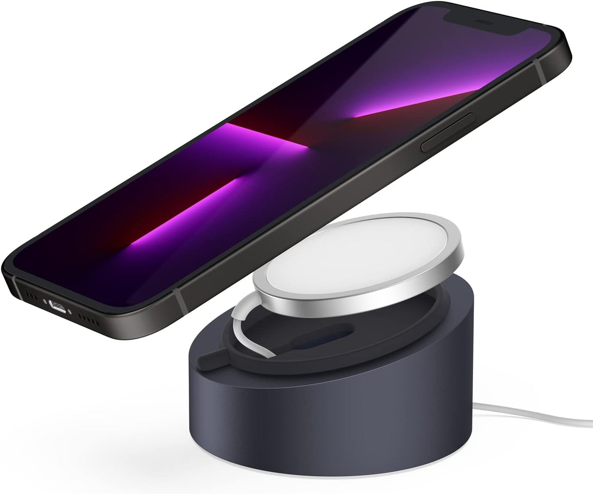 Premium MagSafe Charger Stand - Heavy-Duty Metal Holder for iPhone 17/16/15/14/13/12 - Stylish Grey Desktop Mount