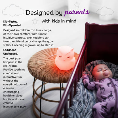 Charming Owl Squishy Night Light for Kids - Color Changing Silicone Lamp with Remote Control | Rechargeable, Portable & Perfect for Nurseries