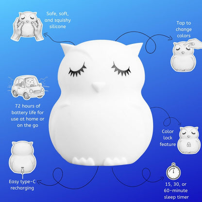 Charming Owl Squishy Night Light for Kids - Color Changing Silicone Lamp with Remote Control | Rechargeable, Portable & Perfect for Nurseries