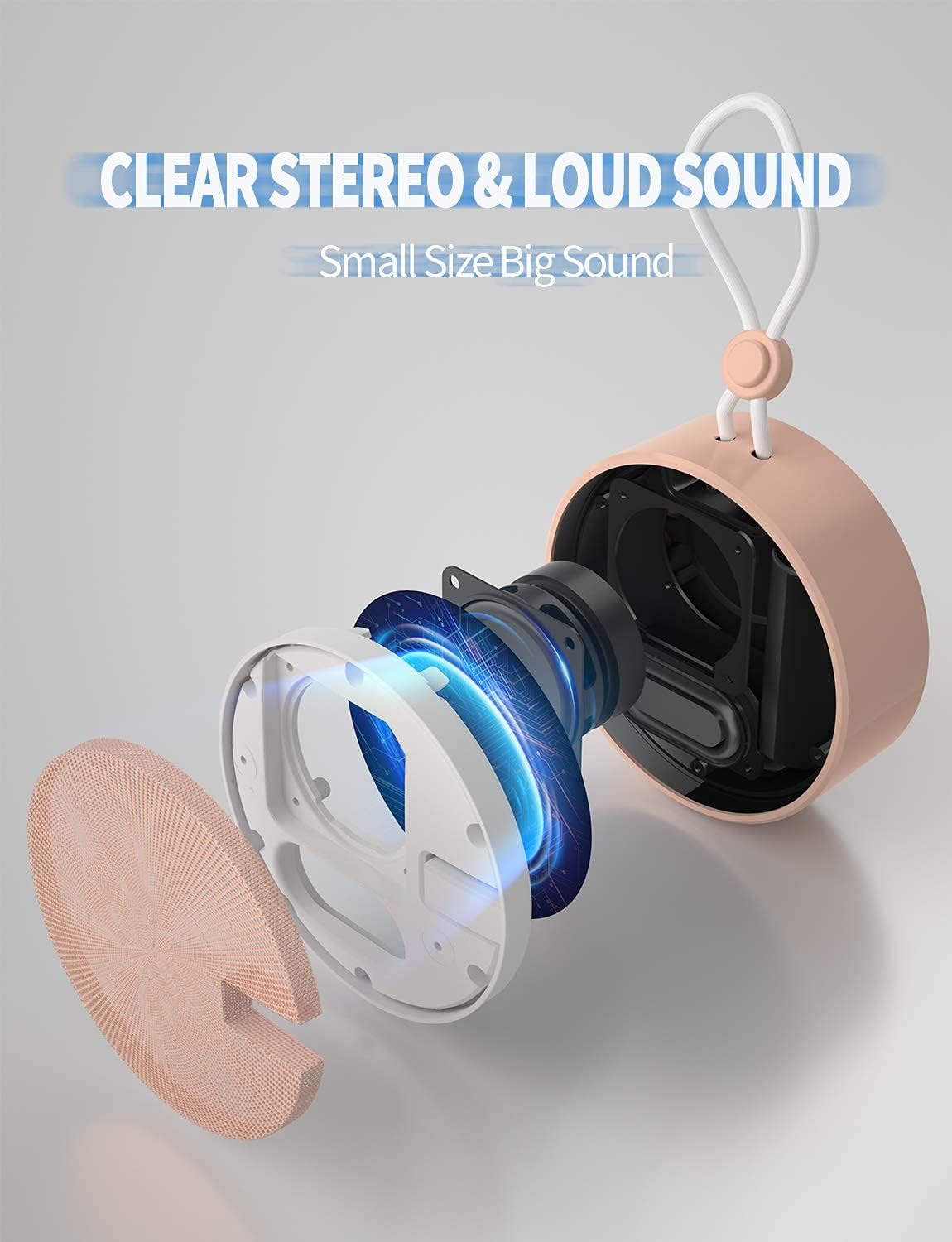 C12 IP67 Waterproof Bluetooth Shower Speaker - Portable, Loud & Clear Sound in Cashmere Pink | Perfect for Outdoor Adventures, Travel & Parties with Suction Cup & TF Card Support