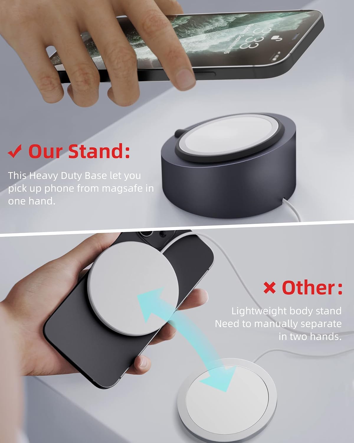 Premium MagSafe Charger Stand - Heavy-Duty Metal Holder for iPhone 17/16/15/14/13/12 - Stylish Grey Desktop Mount