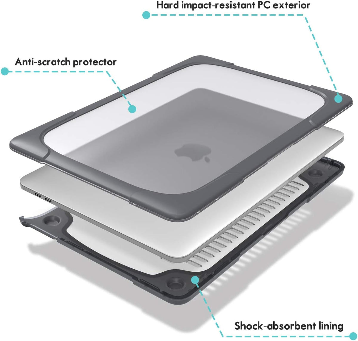 Premium Grey Fold Kickstand Case for MacBook Air 13" (2020/2019/2018) - Heavy Duty Protection with Slim Hard Shell Design for M1 & Intel Models