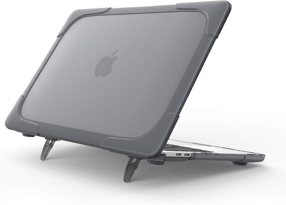 Premium Grey Fold Kickstand Case for MacBook Air 13" (2020/2019/2018) - Heavy Duty Protection with Slim Hard Shell Design for M1 & Intel Models