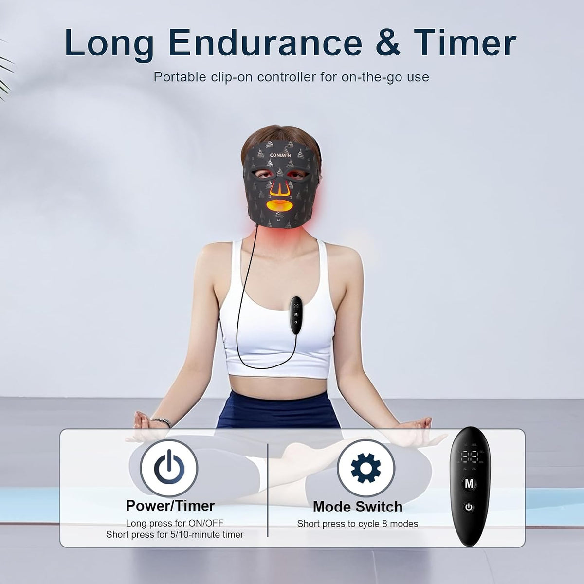 Transform Your Skincare Routine with the Ultra-Light Red Light Therapy Mask - Model RB-061 | 8-Mode Near-Infrared LED Mask with Rechargeable Battery for Home & Travel