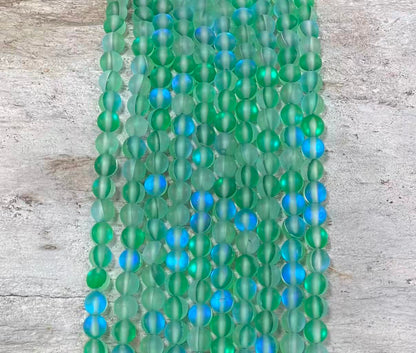 Matte Round Glass Bead Strand, 6 mm or 8 mm