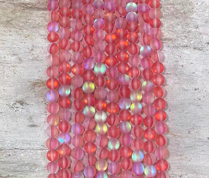 Matte Round Glass Bead Strand, 6 mm or 8 mm