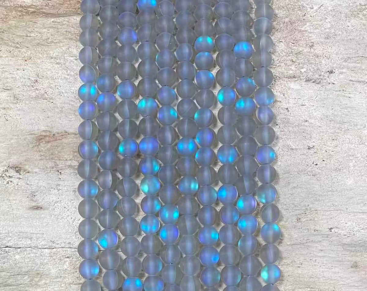 Matte Round Glass Bead Strand, 6 mm or 8 mm