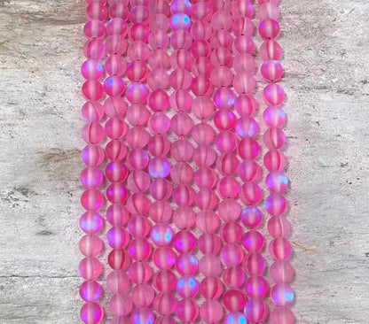 Matte Round Glass Bead Strand, 6 mm or 8 mm