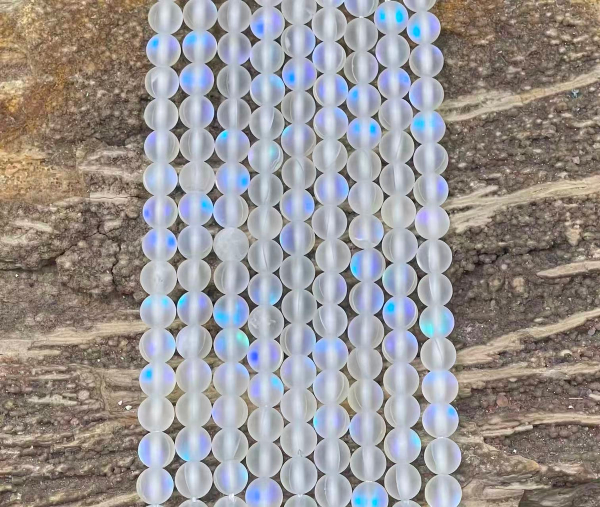 Matte Round Glass Bead Strand, 6 mm or 8 mm