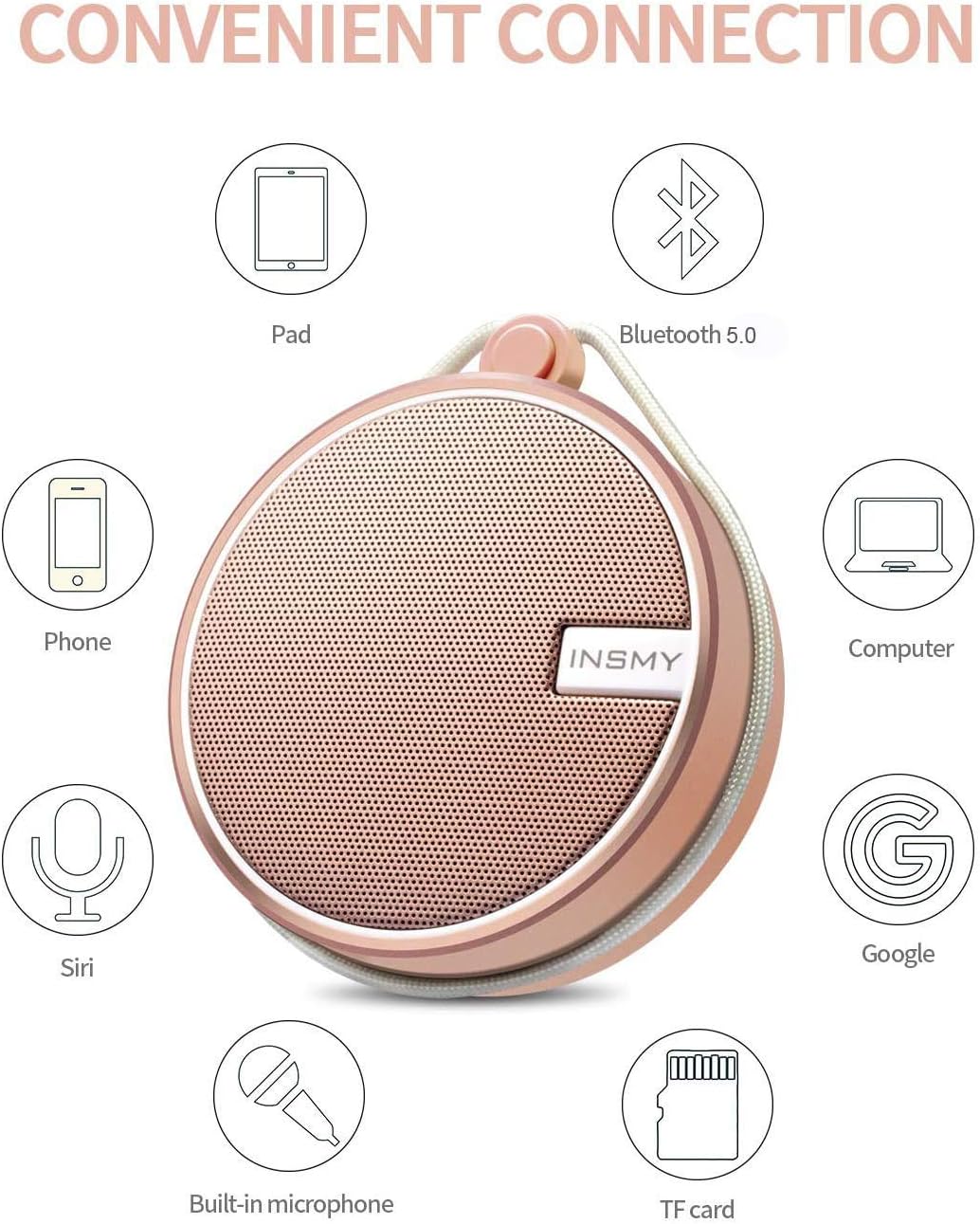 C12 IP67 Waterproof Bluetooth Shower Speaker - Portable, Loud & Clear Sound in Cashmere Pink | Perfect for Outdoor Adventures, Travel & Parties with Suction Cup & TF Card Support