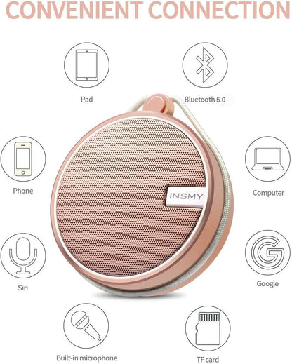 C12 IP67 Waterproof Bluetooth Shower Speaker - Portable, Loud & Clear Sound in Cashmere Pink | Perfect for Outdoor Adventures, Travel & Parties with Suction Cup & TF Card Support