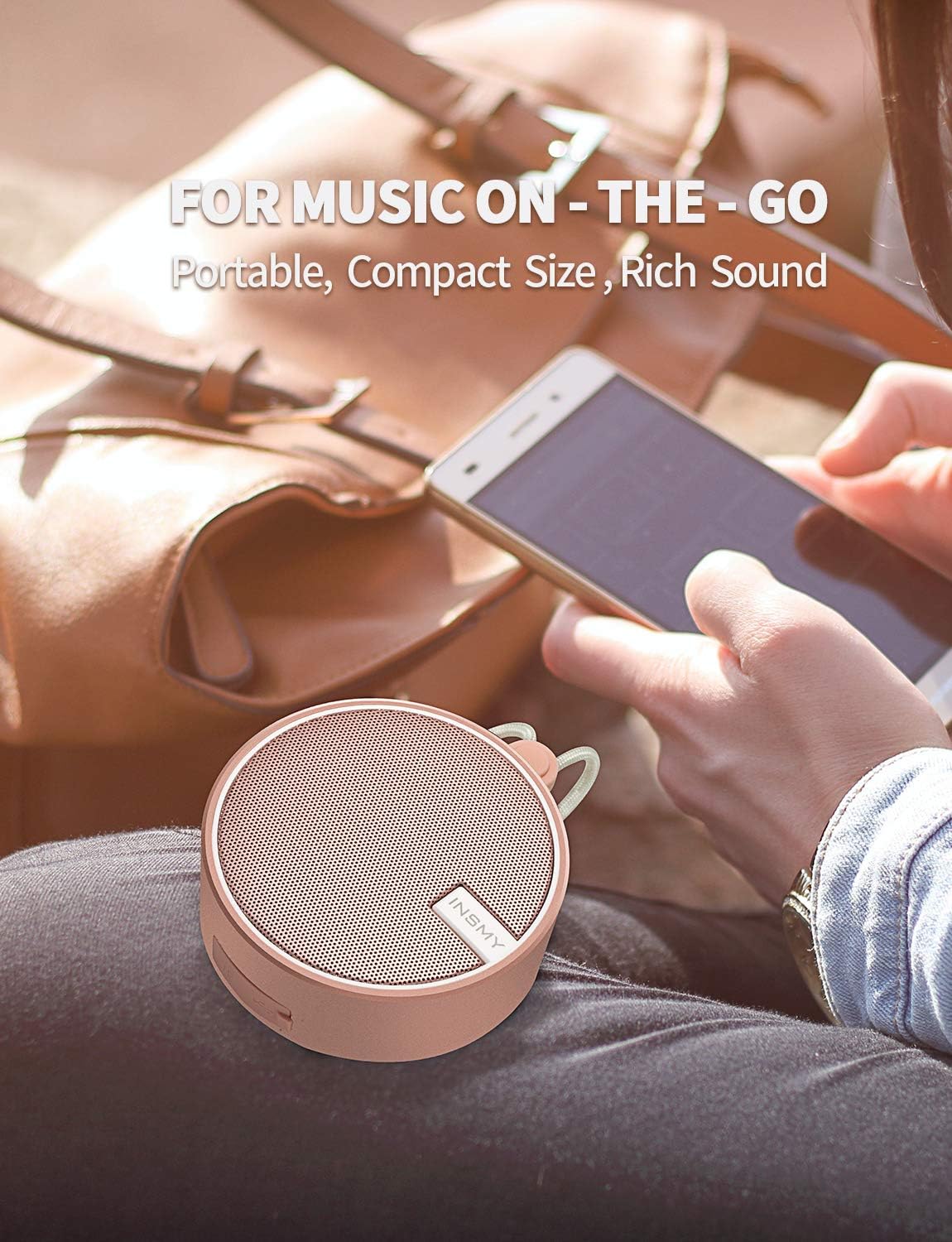 C12 IP67 Waterproof Bluetooth Shower Speaker - Portable, Loud & Clear Sound in Cashmere Pink | Perfect for Outdoor Adventures, Travel & Parties with Suction Cup & TF Card Support