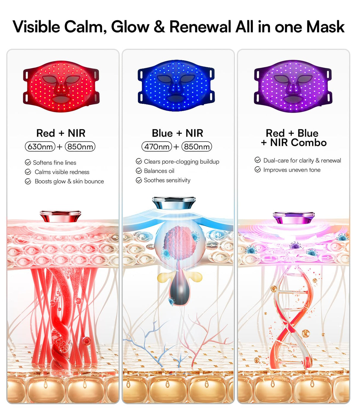 Transform Your Skin with the INIA Red Light Therapy Mask - 4 Modes of Healing Power, Visible Results in Just 4 Weeks!