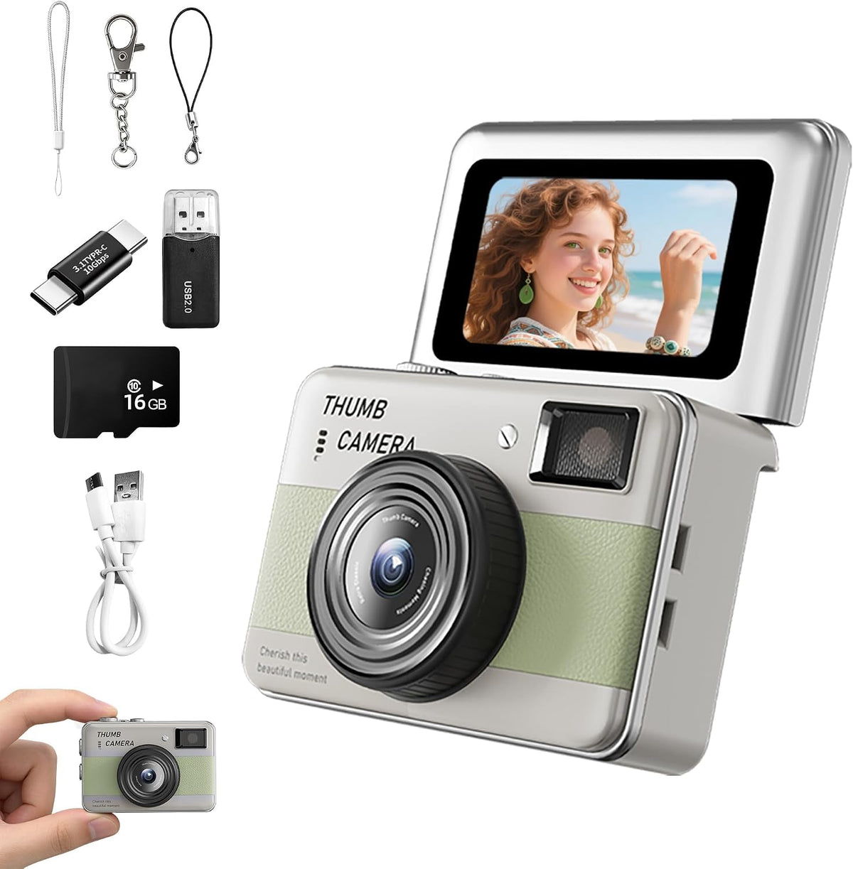 Compact HD Mini Keychain Camera with Flip Screen - Travel-Friendly Digital Camera with Multiple Modes & SD Card, Perfect Fashion Pendant Gift!