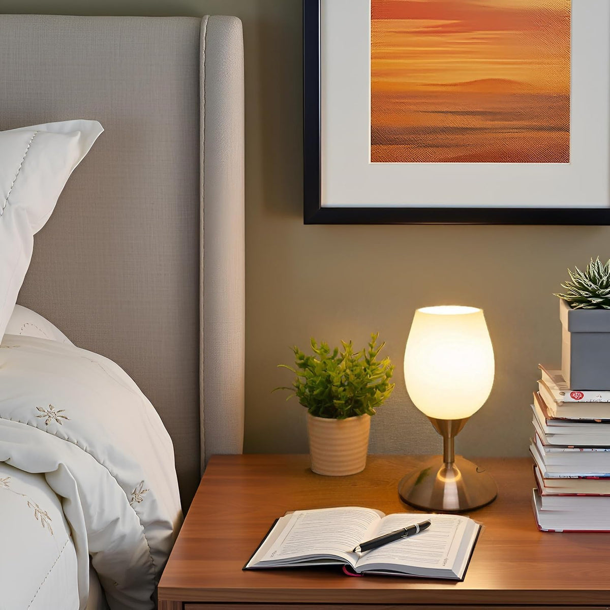 Chic Small Touch Lamp for Nightstands - 3-Way Dimmable Opal Glass Table Lamp with Silver Base - Perfect Ambient Lighting for Small Spaces in Bedroom, Living Room, and Office - E12 LED Bulb Included