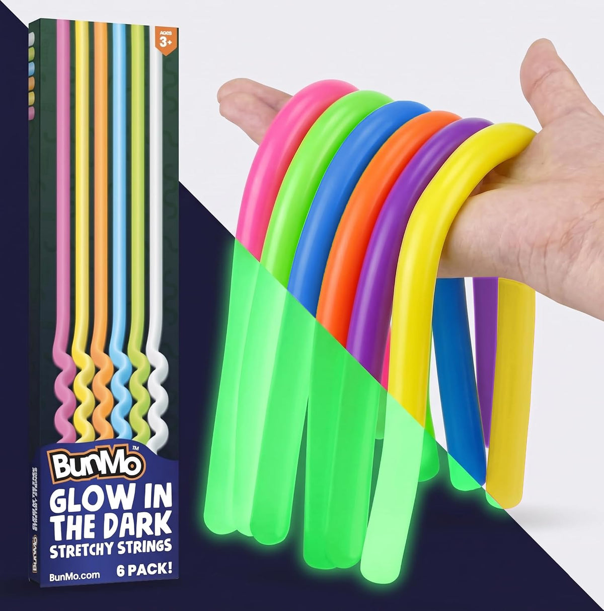 Glow in the Dark Stretchy Strings - 6 Pack of Fun Sensory Fidget Toys for Kids 3+ - Perfect for Quiet Play and Classroom Entertainment