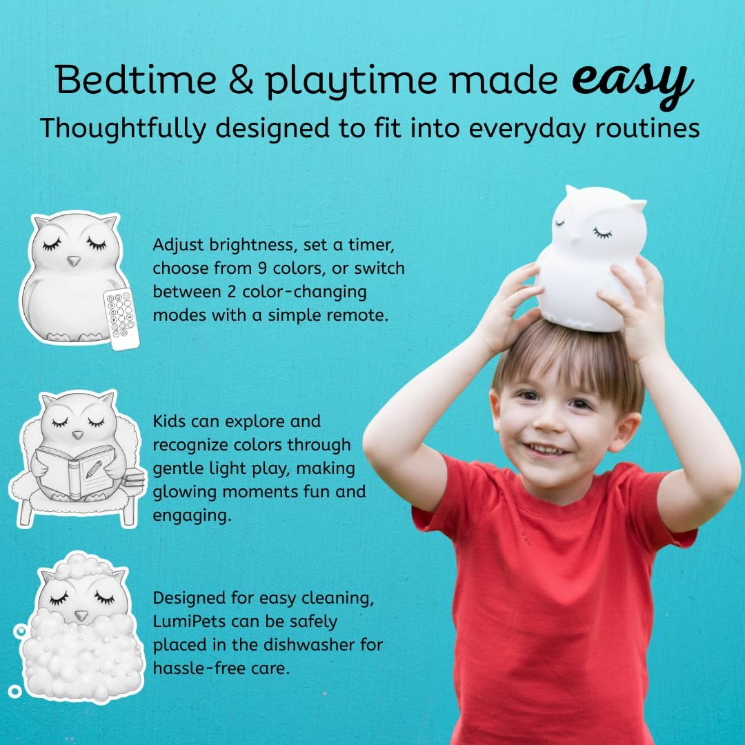 Charming Owl Squishy Night Light for Kids - Color Changing Silicone Lamp with Remote Control | Rechargeable, Portable & Perfect for Nurseries