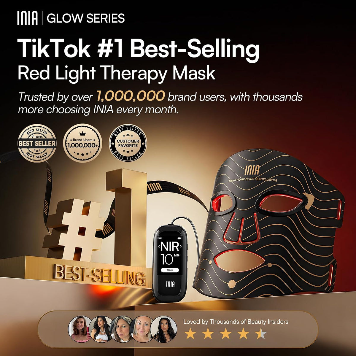 Transform Your Skin with the INIA Red Light Therapy Mask - 4 Modes of Healing Power, Visible Results in Just 4 Weeks!