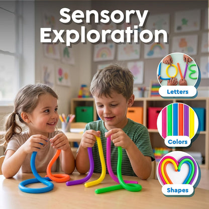 Glow in the Dark Stretchy Strings - 6 Pack of Fun Sensory Fidget Toys for Kids 3+ - Perfect for Quiet Play and Classroom Entertainment