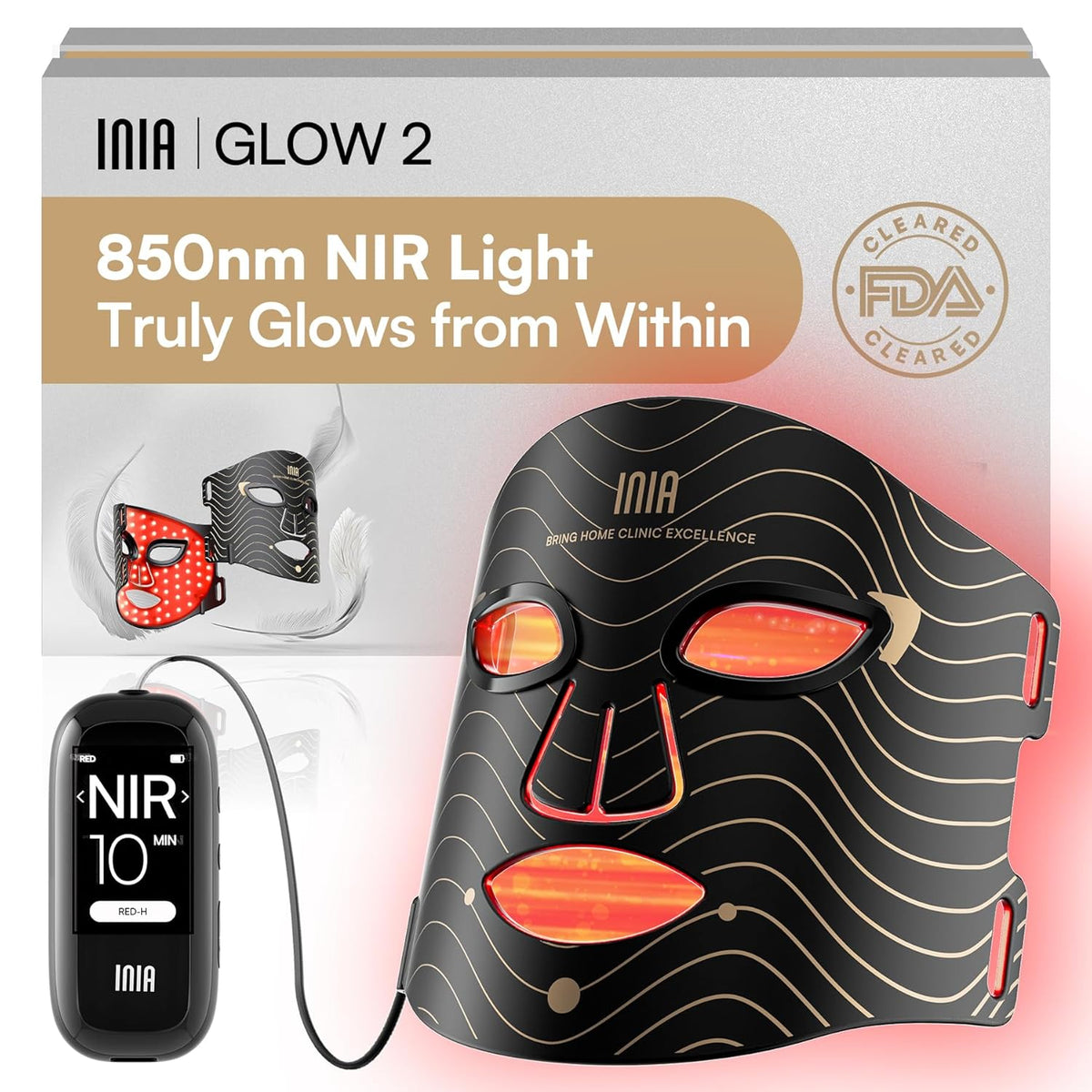Transform Your Skin with the INIA Red Light Therapy Mask - 4 Modes of Healing Power, Visible Results in Just 4 Weeks!