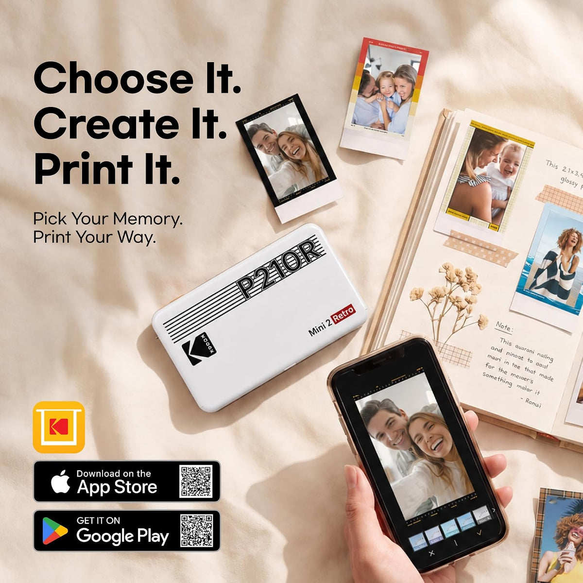 KODAK Mini 2 Retro Portable Photo Printer - Instant 2x3 Prints, Bluetooth Connectivity, Smudge-Proof & Water-Resistant, Perfect for iPhone & Android Users