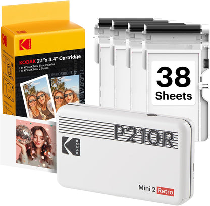 KODAK Mini 2 Retro Portable Photo Printer - Instant 2x3 Prints, Bluetooth Connectivity, Smudge-Proof & Water-Resistant, Perfect for iPhone & Android Users