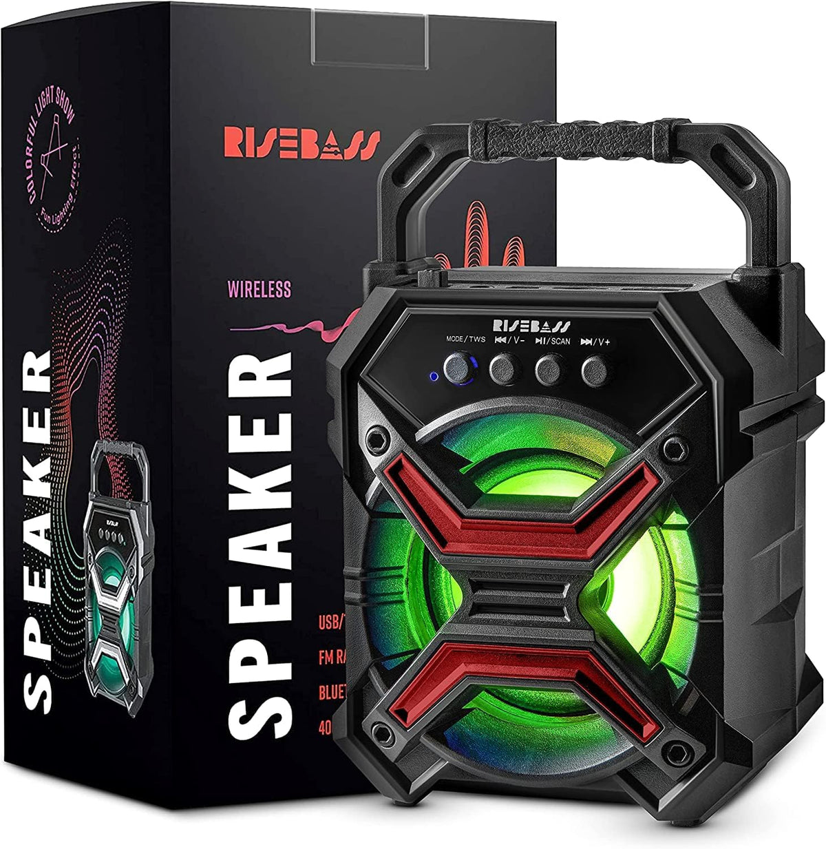 7-Inch Portable Bluetooth Speaker with TWS, LED Lights and FM Radio