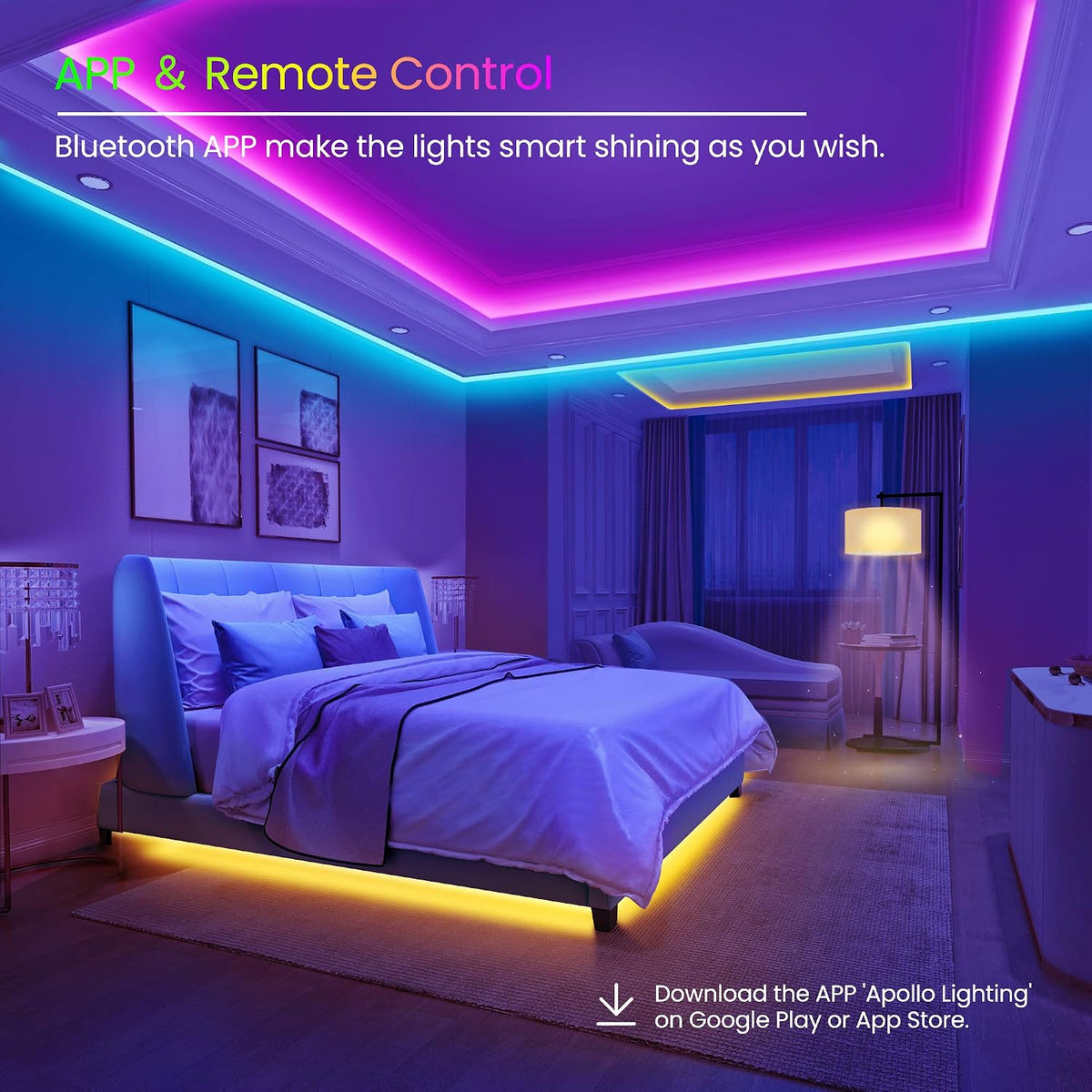 Transform Your Space with 50 FT Color Changing LED Strip Lights - Bluetooth Controlled, Music Sync, and Remote Access for Ultimate Ambiance