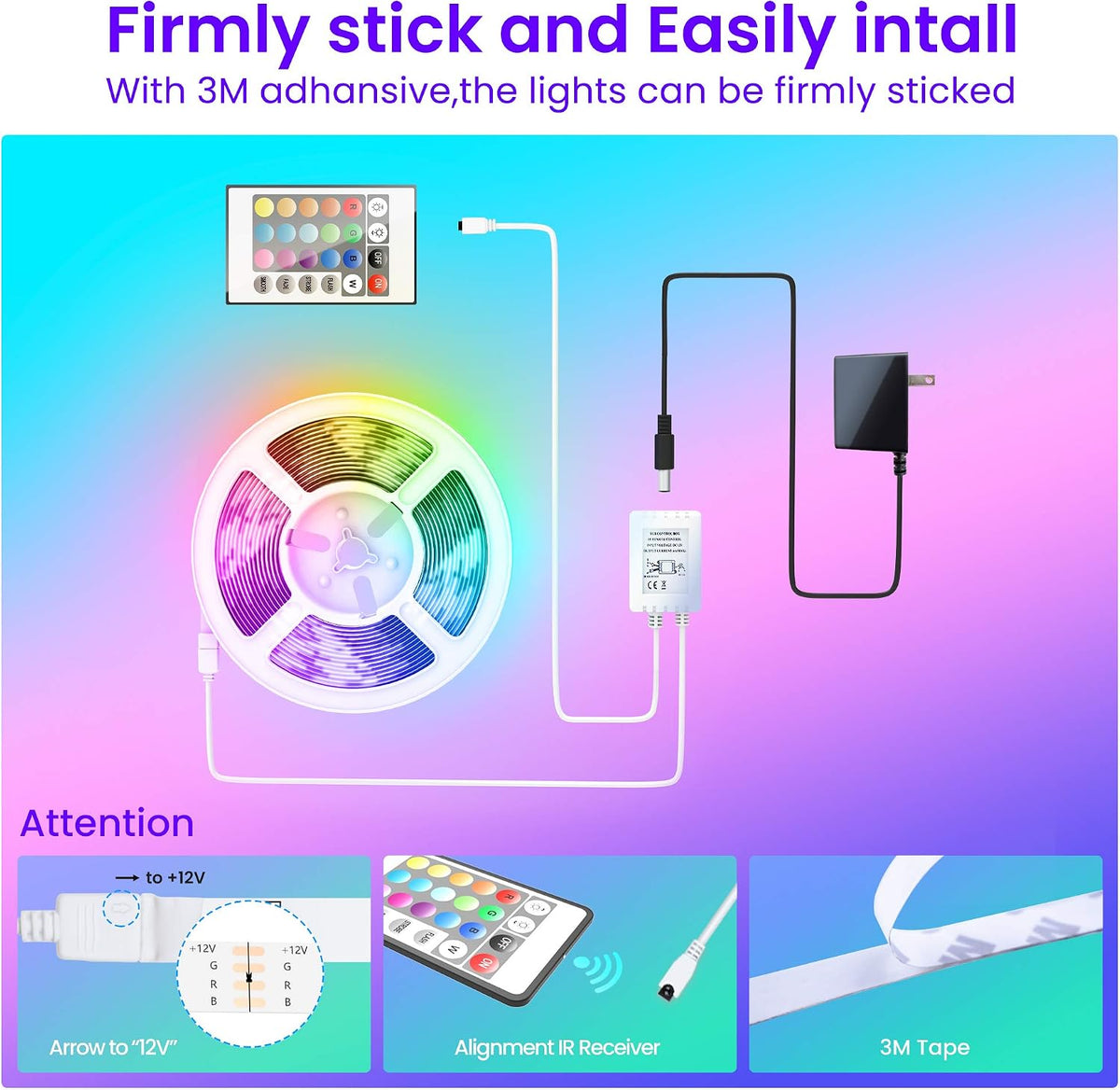 Transform Your Space with 50 FT Color Changing LED Strip Lights - Bluetooth Controlled, Music Sync, and Remote Access for Ultimate Ambiance