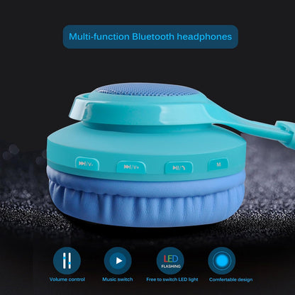 WT-7S Kids Bluetooth Headphones - Colorful LED Light-Up Wireless Foldable Stereo Headset with Microphone & Volume Control for PC, Tablet, TV & Travel (Blue)