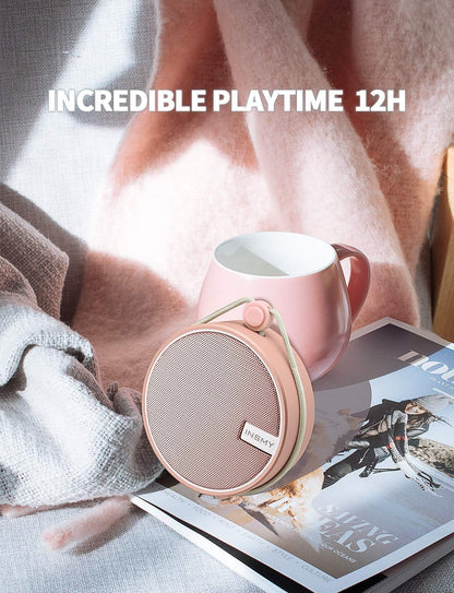 C12 IP67 Waterproof Bluetooth Shower Speaker - Portable, Loud & Clear Sound in Cashmere Pink | Perfect for Outdoor Adventures, Travel & Parties with Suction Cup & TF Card Support