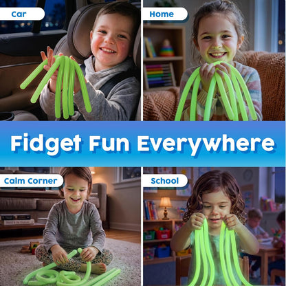 Glow in the Dark Stretchy Strings - 6 Pack of Fun Sensory Fidget Toys for Kids 3+ - Perfect for Quiet Play and Classroom Entertainment