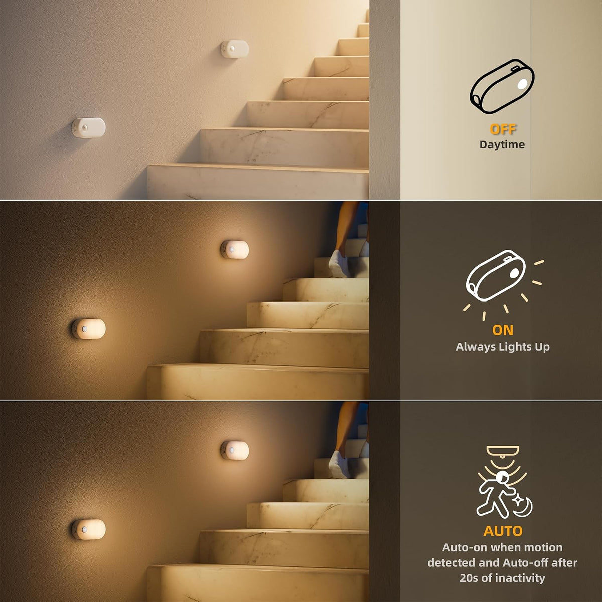 Illuminate Your Space with the Rechargeable Motion Sensor Night Light - Portable Mini Warm White LED Stick-On for Effortless Comfort in Any Room - 2-Pack