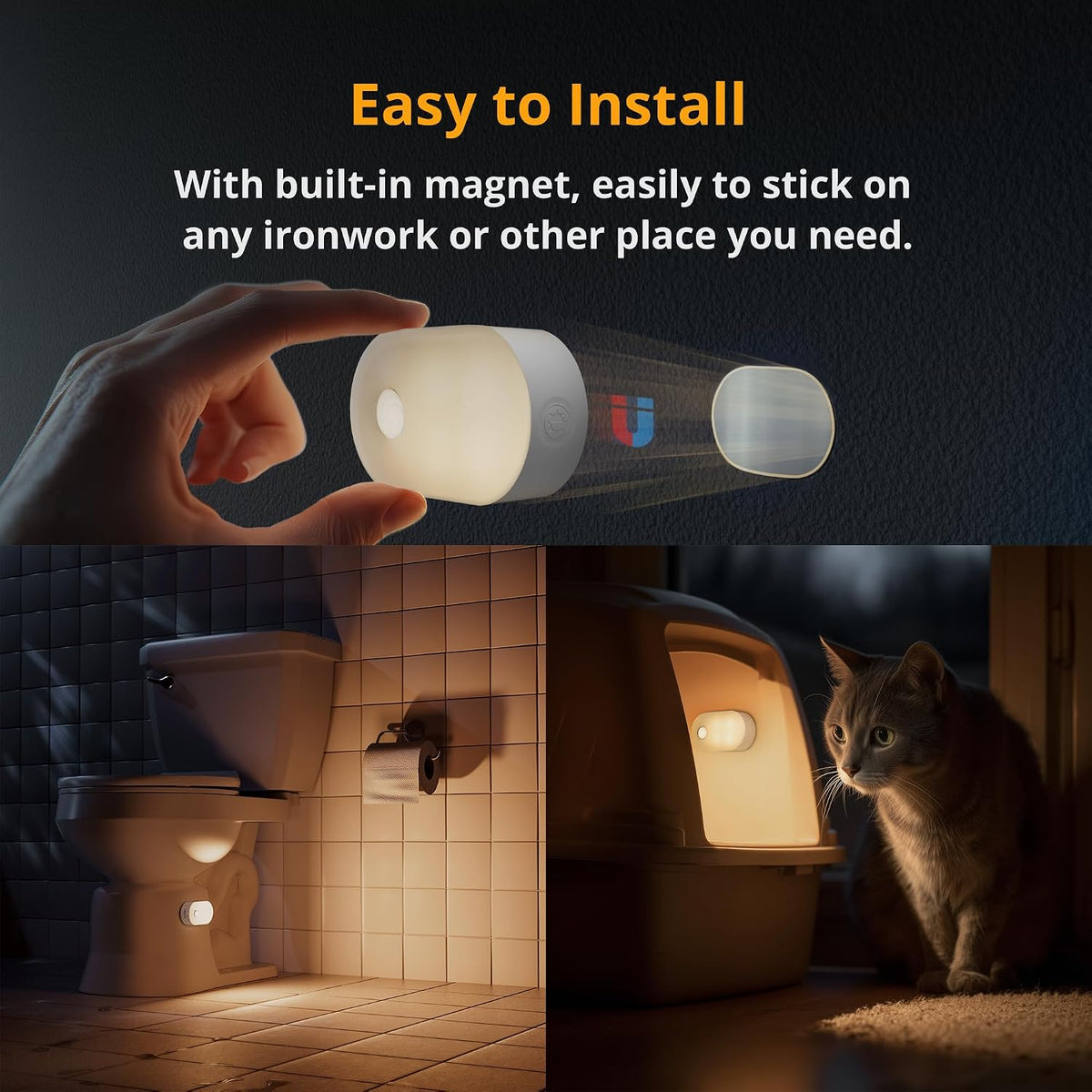 Illuminate Your Space with the Rechargeable Motion Sensor Night Light - Portable Mini Warm White LED Stick-On for Effortless Comfort in Any Room - 2-Pack