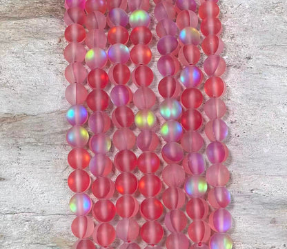 Matte Round Glass Bead Strand, 6 mm or 8 mm