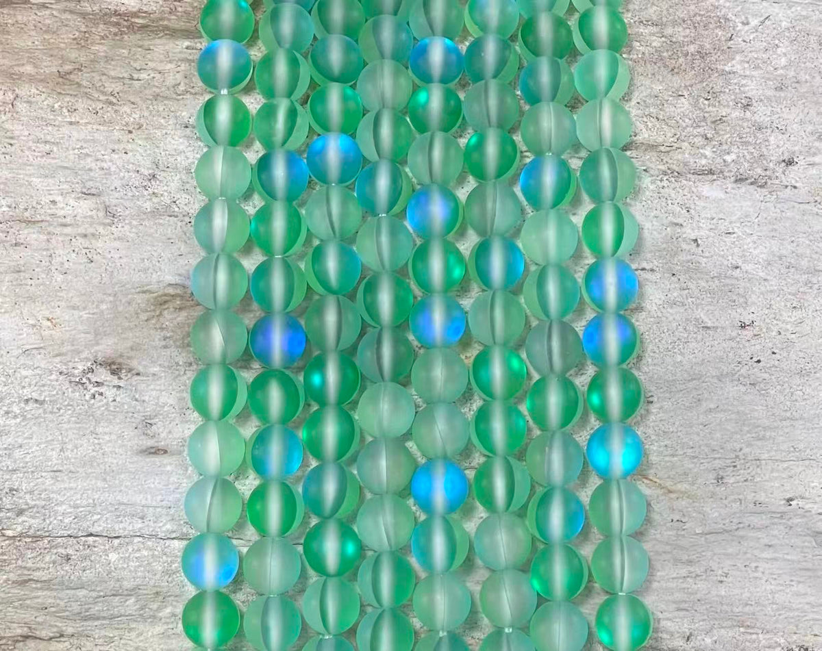 Matte Mermaid Glass Bead Strand, 6 mm or 8 mm
