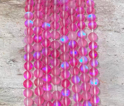 Matte Round Glass Bead Strand, 6 mm or 8 mm