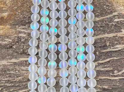 Matte Round Glass Bead Strand, 6 mm or 8 mm