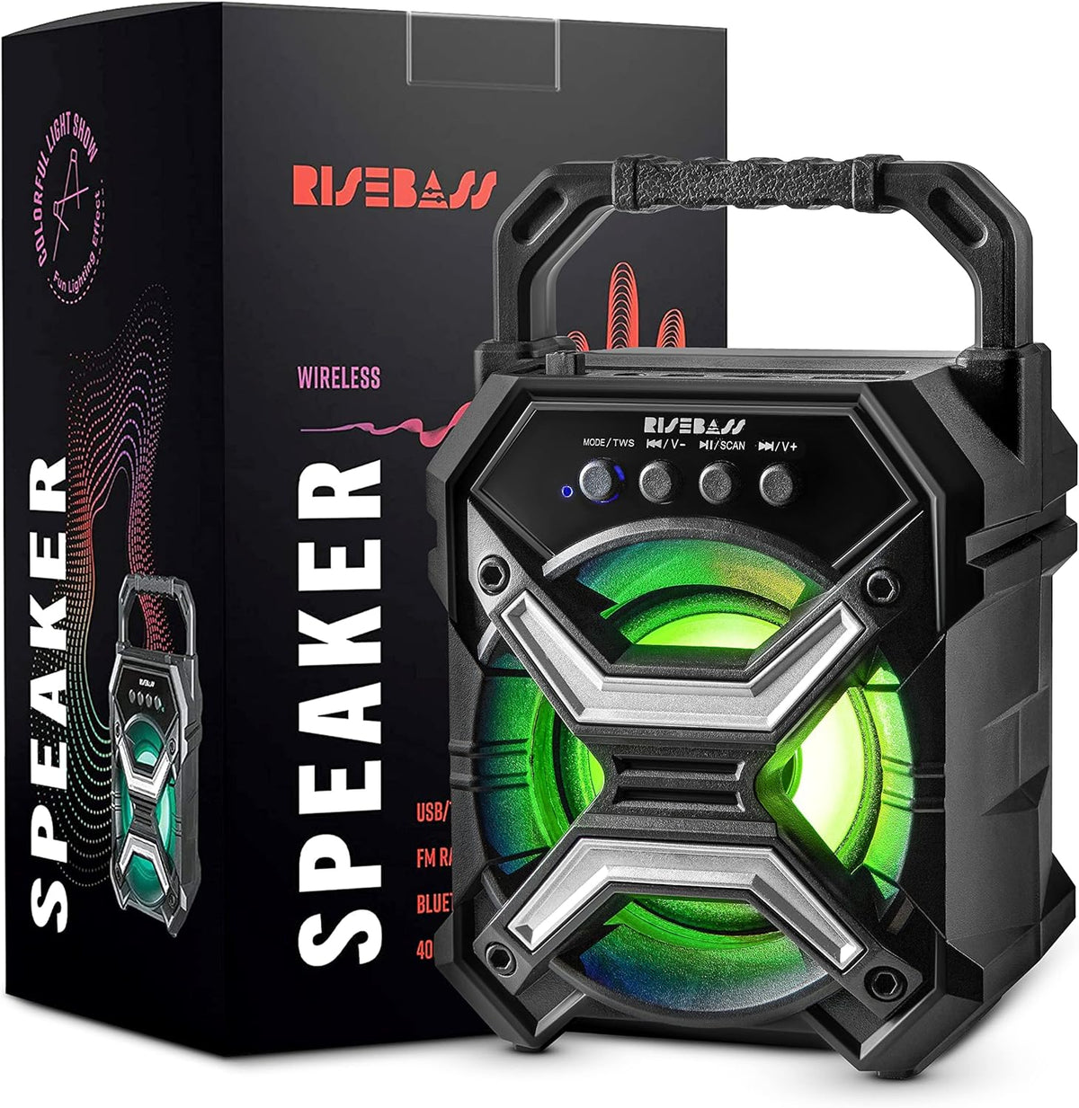7-Inch Portable Bluetooth Speaker with TWS, Lights and FM Radio