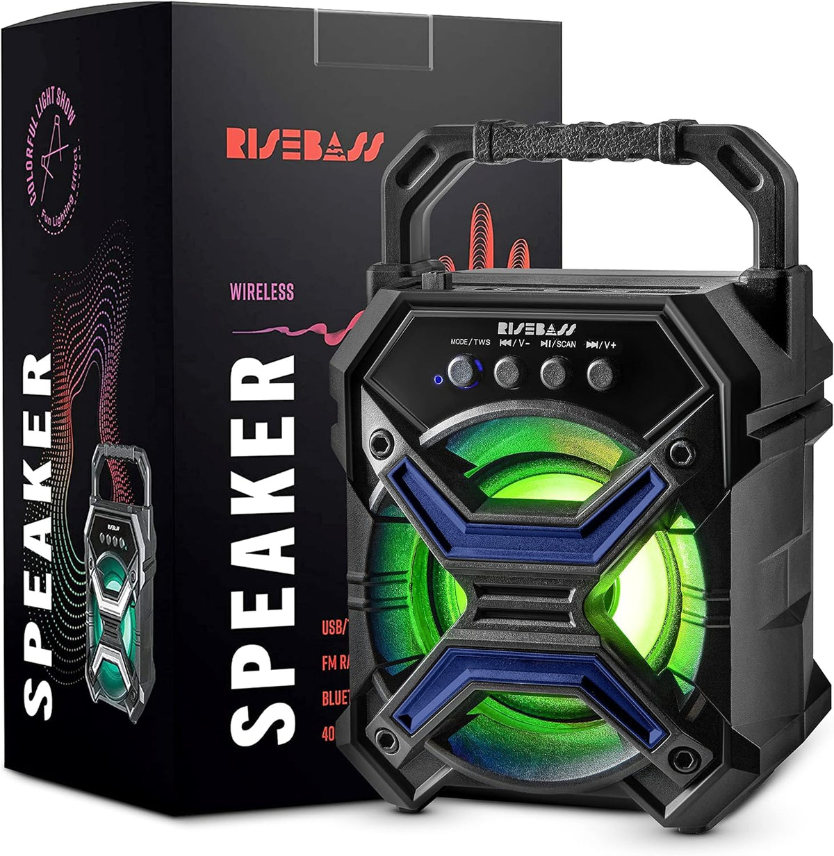 7-Inch Portable Bluetooth Speaker with TWS, Lights and FM Radio