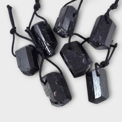 Black Tourmaline Rough Pendant, Freeform Natural Stone, 1-Piece
