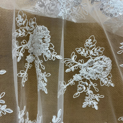 Beaded & Corded Bridal Lace Fabric, 49 in Wide