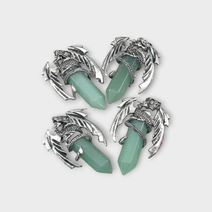 Green Aventurine Flying Dragon Point Pendant, 34 x 50 mm